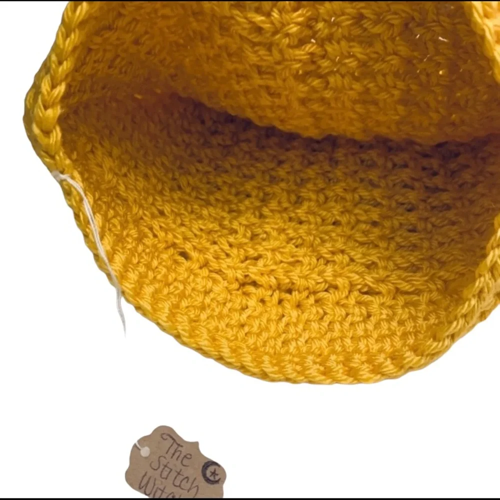 🔥SOLD🔥 Crochet Mustard Yellow Messy Bun Ponytail Beanie - Picture 12 of 14